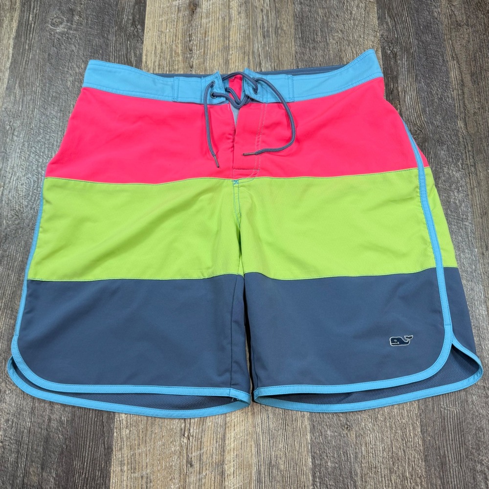 Vineyard Vines Board Shorts Mens 34 Pink Green Blue Colorblock Swim Trunks